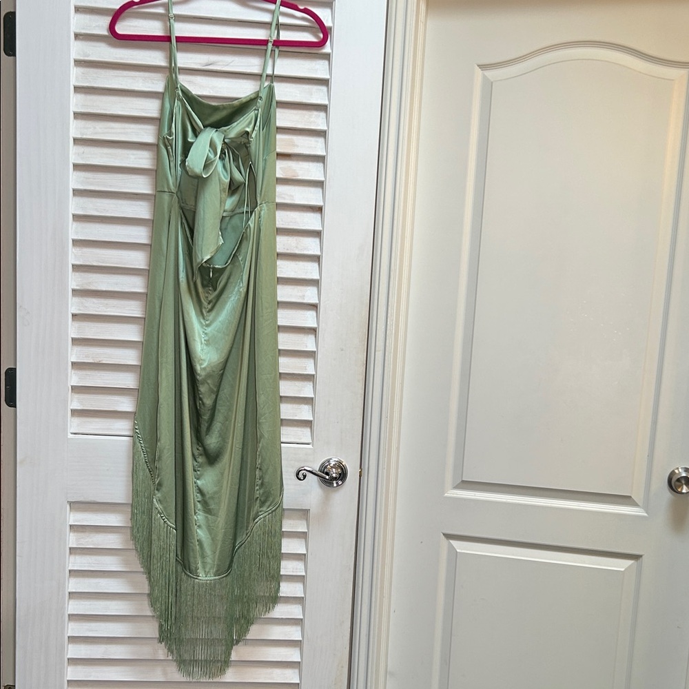 12th Tribe Asymmetrical Sage Fringe Dress - Picture 5 of 8